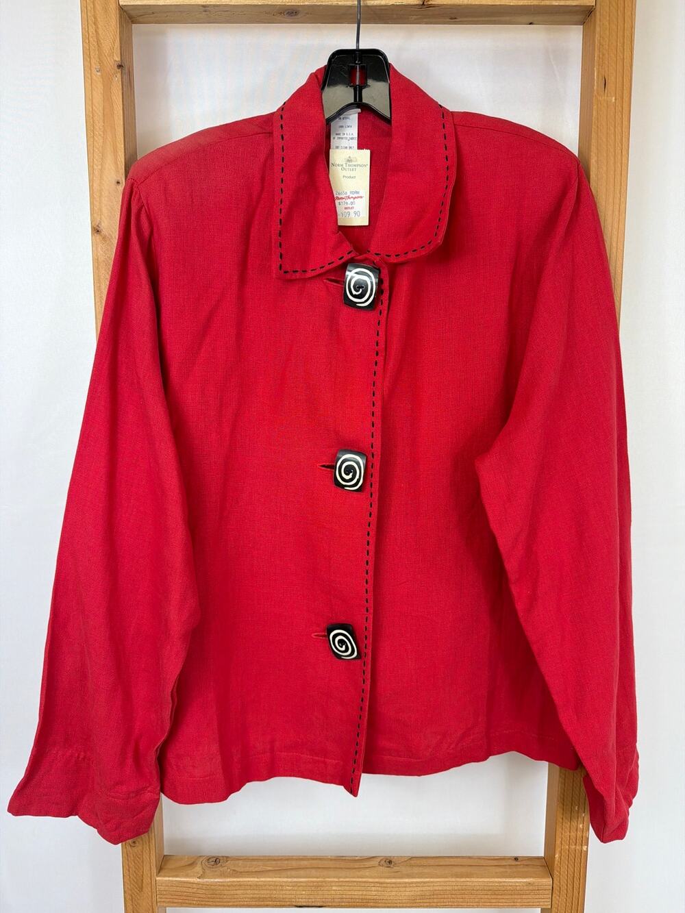 Vintage Norm Thompson Red Linen Jacket High-Low Hem Made in USA Size 1X